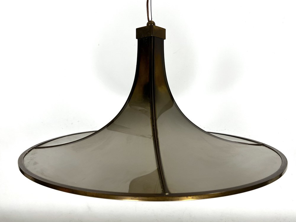 Large Mid-Century Brass and Curved Glass Esperia Ceiling Lamp Model Pagoda by Angelo Brotto for Esperia, 1960s