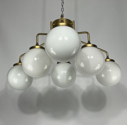 Large Mid-Century Brass and Milk Glass Ceiling Lamp from Reggiani, Italy, 1970s-OT-1286919