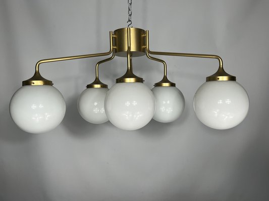 Large Mid-Century Brass and Milk Glass Ceiling Lamp from Reggiani, Italy, 1970s-OT-1286919