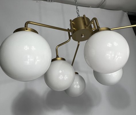 Large Mid-Century Brass and Milk Glass Ceiling Lamp from Reggiani, Italy, 1970s-OT-1286919