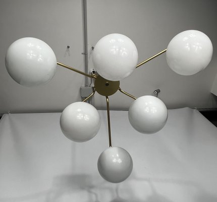 Large Mid-Century Brass and Milk Glass Ceiling Lamp from Reggiani, Italy, 1970s-OT-1286919