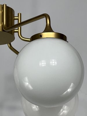 Large Mid-Century Brass and Milk Glass Ceiling Lamp from Reggiani, Italy, 1970s-OT-1286919