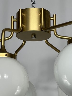 Large Mid-Century Brass and Milk Glass Ceiling Lamp from Reggiani, Italy, 1970s-OT-1286919