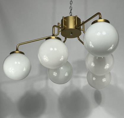 Large Mid-Century Brass and Milk Glass Ceiling Lamp from Reggiani, Italy, 1970s-OT-1286919