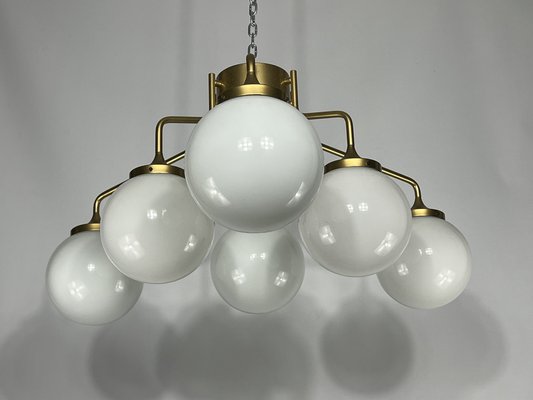 Large Mid-Century Brass and Milk Glass Ceiling Lamp from Reggiani, Italy, 1970s-OT-1286919