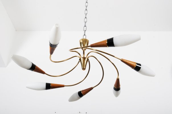 Large Mid-Century Brass Model Tornado Chandelier from Rupert Nikoll, 1950s-AX-729950