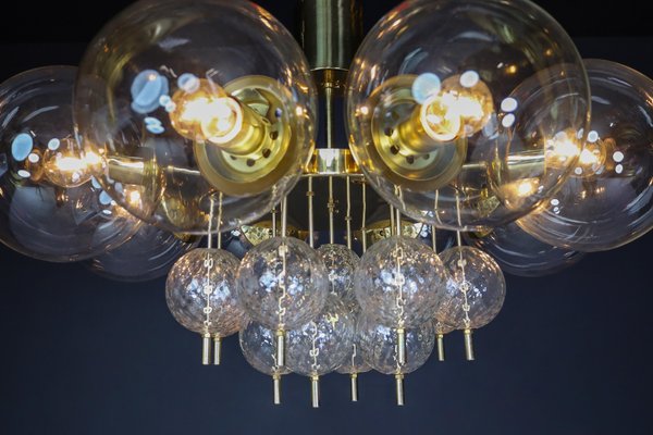 Large Mid-Century Brass Preciosa Chandelier with Glass Globes, Czechia, 1960s-TRW-1726592