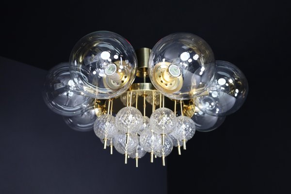 Large Mid-Century Brass Preciosa Chandelier with Glass Globes, Czechia, 1960s-TRW-1726592