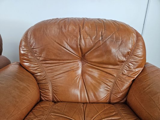 Large Mid-Century Brown Leather Armchairs, 1970, Set of 2-ZUW-2034990