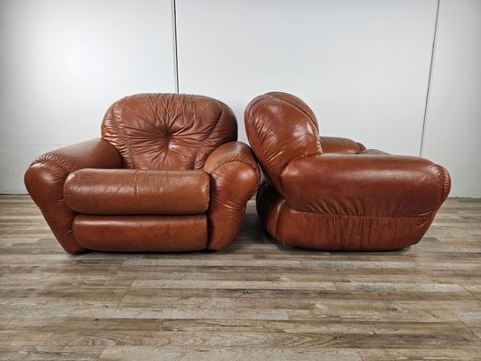 Large Mid-Century Brown Leather Armchairs, 1970, Set of 2-ZUW-2034990