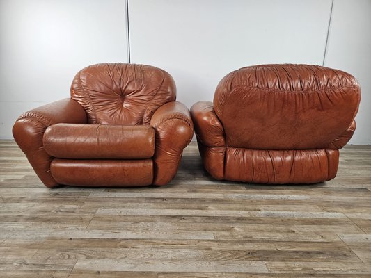 Large Mid-Century Brown Leather Armchairs, 1970, Set of 2-ZUW-2034990