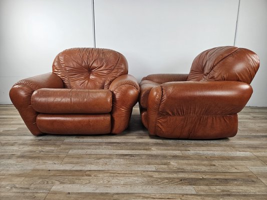 Large Mid-Century Brown Leather Armchairs, 1970, Set of 2-ZUW-2034990