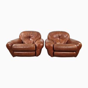 Large Mid-Century Brown Leather Armchairs, 1970, Set of 2-ZUW-2034990