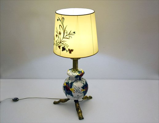 Large Mid-Century Ceramic Lamp with Floral Decoration, 1950s-HS-1756798