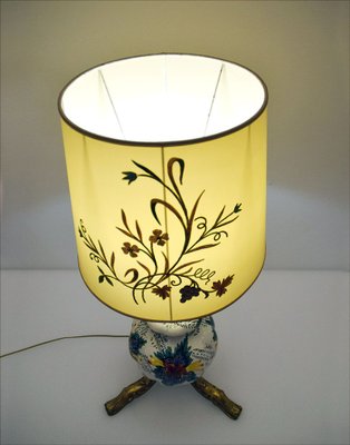 Large Mid-Century Ceramic Lamp with Floral Decoration, 1950s-HS-1756798