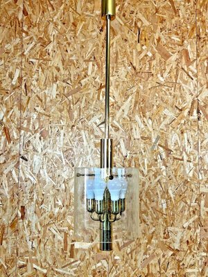 Large Mid-Century Chandelier Pendant Lamp in Glass & Chrome from Limburg-EJL-1309578