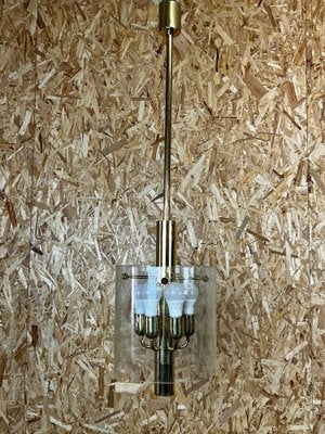 Large Mid-Century Chandelier Pendant Lamp in Glass & Chrome from Limburg-EJL-1309578