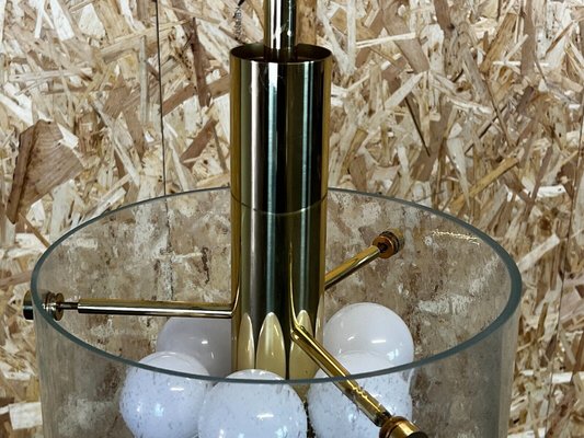 Large Mid-Century Chandelier Pendant Lamp in Glass & Chrome from Limburg-EJL-1309578