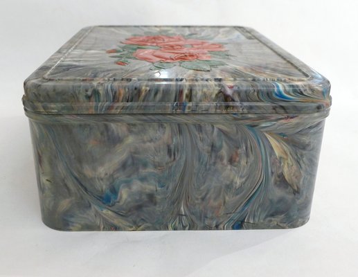 Large Mid-Century Chocolate Box in Marbled Polychrome Resin from Regibana, 1950s-RNR-1798123