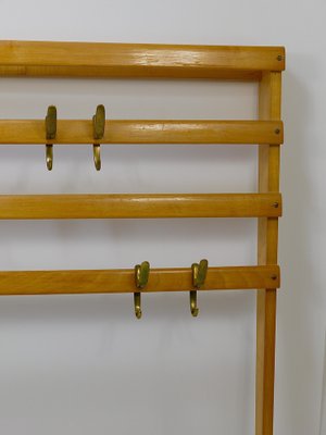 Large Mid-Century Coat Rack in Beech with 8 Brass Hooks attributed to Carl Auböck, 1950s-MWV-1791377