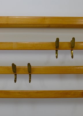 Large Mid-Century Coat Rack in Beech with 8 Brass Hooks attributed to Carl Auböck, 1950s-MWV-1791377