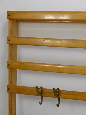 Large Mid-Century Coat Rack in Beech with 8 Brass Hooks attributed to Carl Auböck, 1950s-MWV-1791377