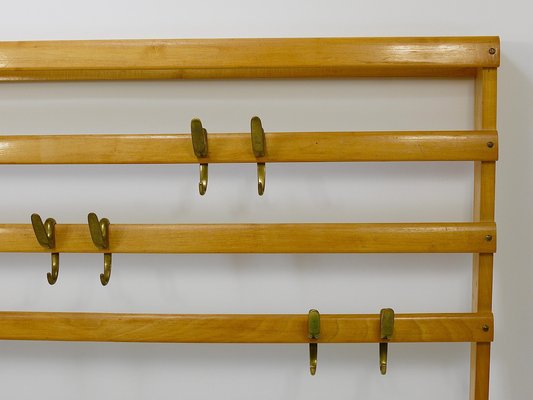 Large Mid-Century Coat Rack in Beech with 8 Brass Hooks attributed to Carl Auböck, 1950s-MWV-1791377