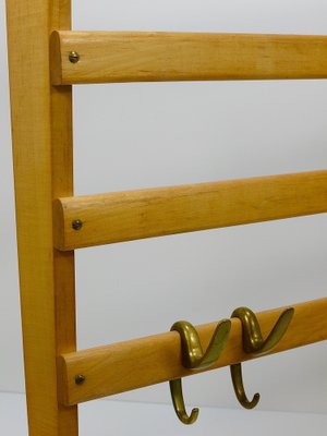 Large Mid-Century Coat Rack in Beech with 8 Brass Hooks attributed to Carl Auböck, 1950s-MWV-1791377