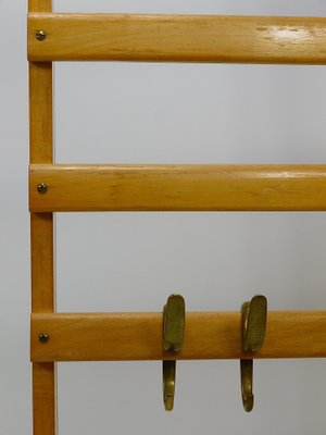 Large Mid-Century Coat Rack in Beech with 8 Brass Hooks attributed to Carl Auböck, 1950s-MWV-1791377