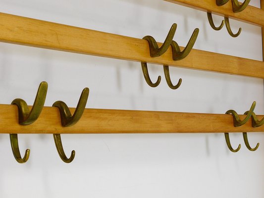 Large Mid-Century Coat Rack in Beech with 8 Brass Hooks attributed to Carl Auböck, 1950s-MWV-1791377