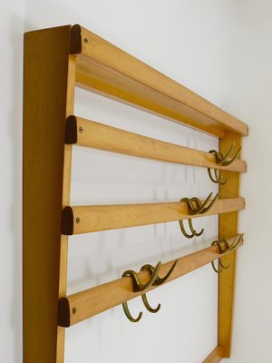 Large Mid-Century Coat Rack in Beech with 8 Brass Hooks attributed to Carl Auböck, 1950s-MWV-1791377