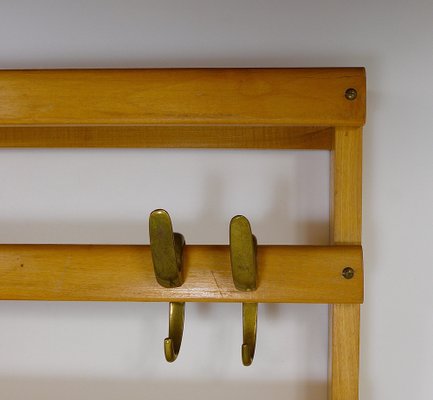 Large Mid-Century Coat Rack in Beech with 8 Brass Hooks attributed to Carl Auböck, 1950s-MWV-1791377