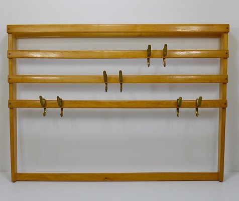 Large Mid-Century Coat Rack in Beech with 8 Brass Hooks attributed to Carl Auböck, 1950s-MWV-1791377