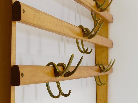 Large Mid-Century Coat Rack in Beech with 8 Brass Hooks attributed to Carl Auböck, 1950s-MWV-1791377