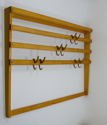 Large Mid-Century Coat Rack in Beech with 8 Brass Hooks attributed to Carl Auböck, 1950s-MWV-1791377