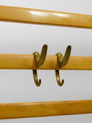 Large Mid-Century Coat Rack in Beech with 8 Brass Hooks attributed to Carl Auböck, 1950s-MWV-1791377