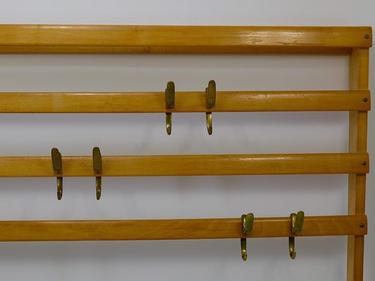 Large Mid-Century Coat Rack in Beech with 8 Brass Hooks attributed to Carl Auböck, 1950s-MWV-1791377