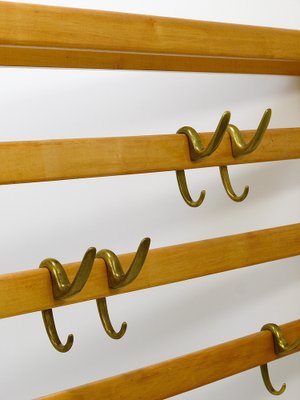 Large Mid-Century Coat Rack in Beech with 8 Brass Hooks attributed to Carl Auböck, 1950s-MWV-1791377