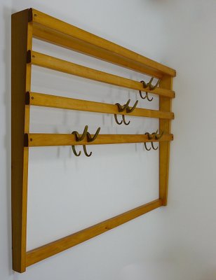 Large Mid-Century Coat Rack in Beech with 8 Brass Hooks attributed to Carl Auböck, 1950s-MWV-1791377