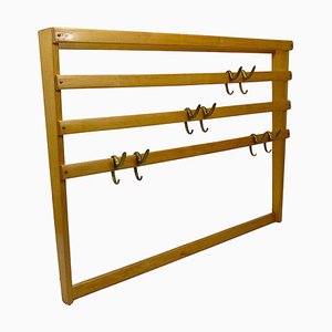 Large Mid-Century Coat Rack in Beech with 8 Brass Hooks attributed to Carl Auböck, 1950s-MWV-1791377