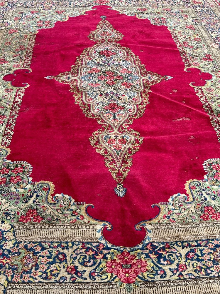 Large Mid-Century Distressed Kirman Rug, 1950s