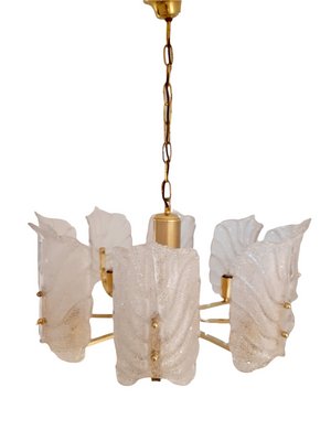 Large Mid-Century Eight-Arm Brass and Ice Glass Chandelier by Carl Fagerlund, 1960s-LDW-1790945