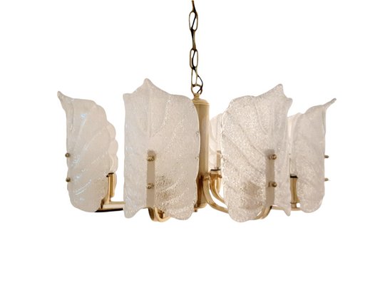 Large Mid-Century Eight-Arm Brass and Ice Glass Chandelier by Carl Fagerlund, 1960s-LDW-1790945