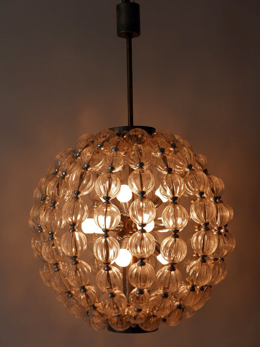 Large Mid-Century German 13-Light Glass Sputnik Chandelier from VEB Leuchtenbau Leipzig, 1960s