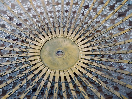 Large Mid-Century German Glass and Brass Sunburst Flush Mount by H. Richter, 1950s-DEK-1121617