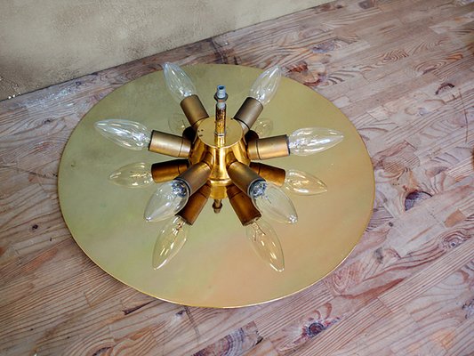 Large Mid-Century German Glass and Brass Sunburst Flush Mount by H. Richter, 1950s-DEK-1121617