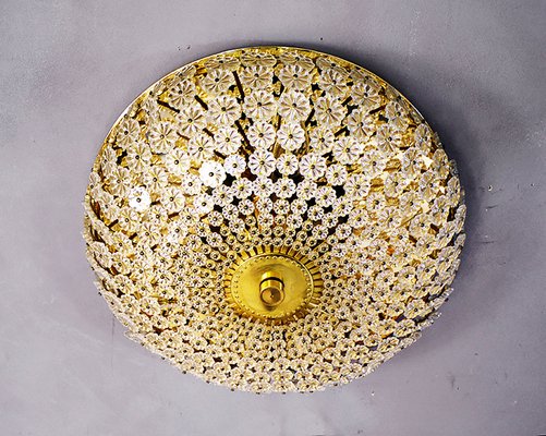 Large Mid-Century German Glass and Brass Sunburst Flush Mount by H. Richter, 1950s-DEK-1121617