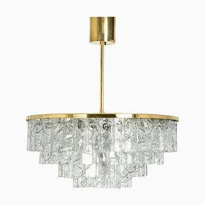 Large Mid-Century German Ice Glass Chandelier from Doria, 1960s-UGR-1093017