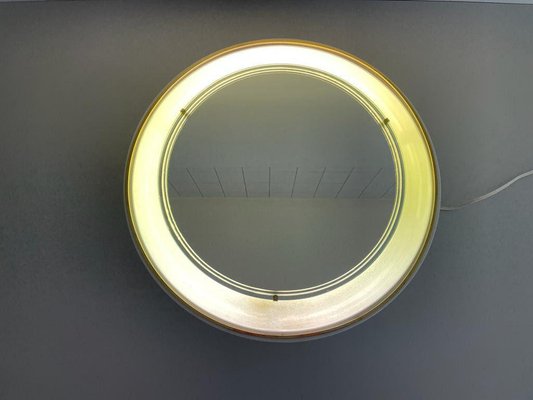 Large Mid-Century German Round Wall Mirror with Fluorescent Light by Hillebrand, 1950s-RDS-1740099