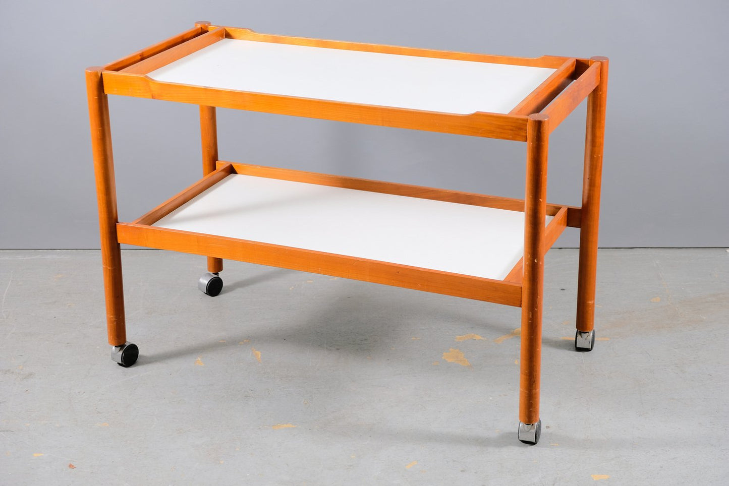 Large Mid-Century German Teak Trolley with White Trays